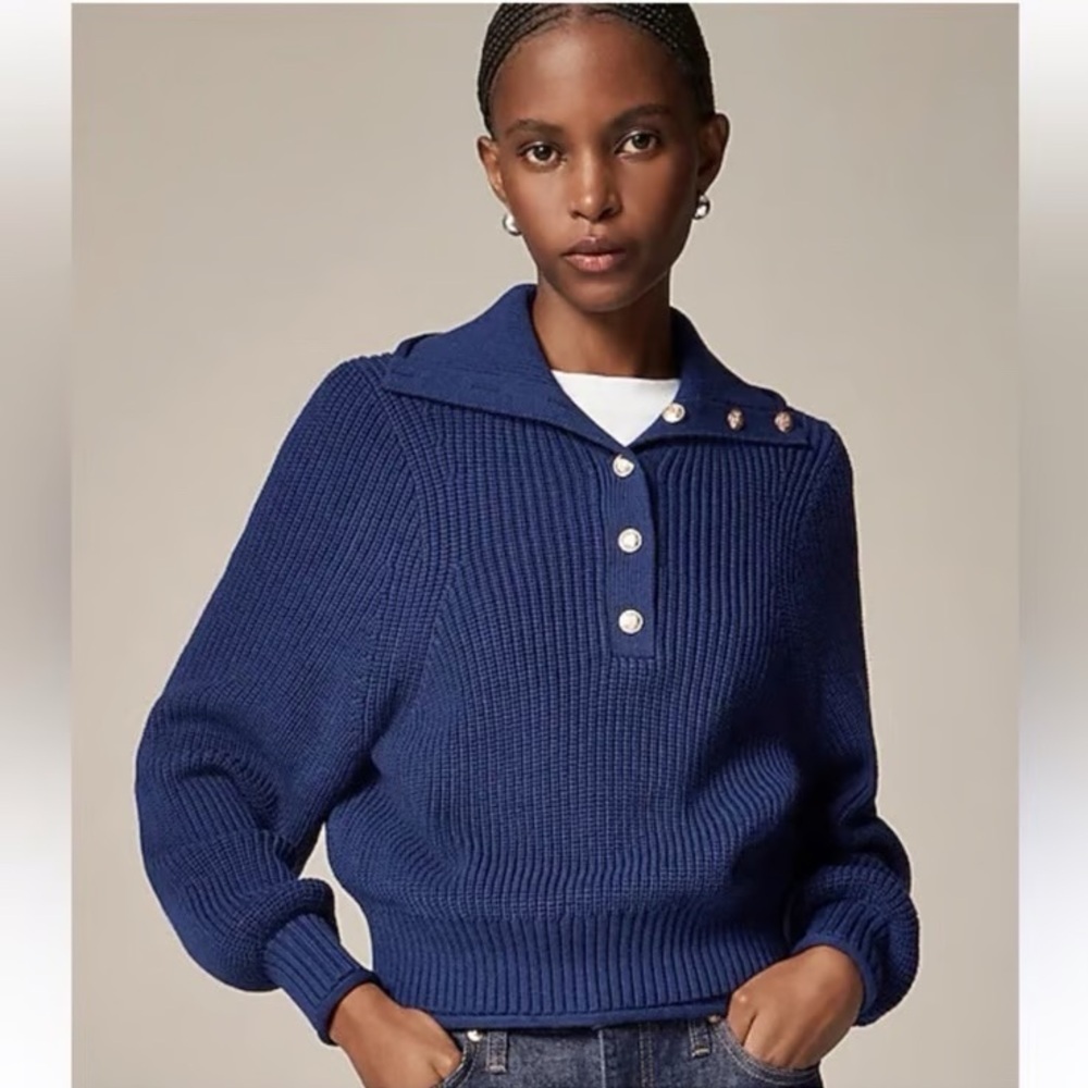 J. CREW Ribbed cotton button-collar sweater